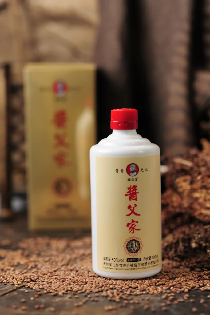 Jiangfujia Classic Chinese Baijiu bottle close-up showing traditional design elementsdisplaying luxury packaging